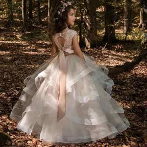Flower Girl Dresses Tulle Beading Appliqued Pageant Dresses Kids Prom Dresses - Picture 1 of 12