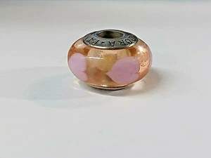 Pandora ~ Rose with Pink Hearts Murano Glass Charm (790660) ~ Sterling Silver - Picture 1 of 4