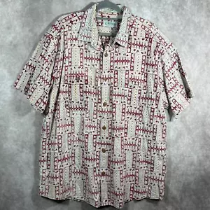 Orvis Camp Shirt Men XXL Red White Aztec Southwest Print Button Up Short Sleeve - Picture 1 of 8