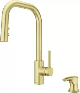 Pfister Zanna Kitchen Faucet with Pull Down Sprayer and Soap Brushed Gold - Picture 1 of 12