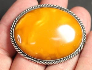 Natural OLD Vintage 22g Butterscotch Egg Yolk Baltic Amber Stone Brooch D1465 - Picture 1 of 12