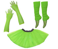 1980's Neon UV Tutu Skirt Leg Warmer Glove Hen Flo Fancy Dress Party Costume Set