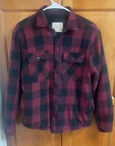 Boston Traders Mens Medium Red/Black Plaid Flannel Fleece Lined  Shirt Jacket - Picture 1 of 4