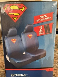 New Pair DC Comic Superman Car Seat Covers Shoulder Pads Set Bundle - Picture 1 of 11