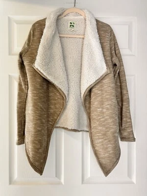 Cárdigan para mujer Green Tea bronceado envolvente dobladillo asimétrico forrado de lana talla M Foto 1 de 4