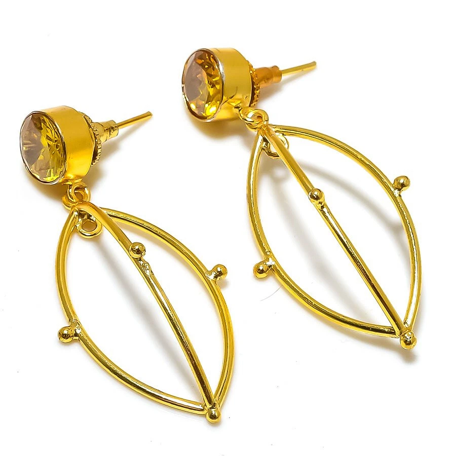 Pendientes de piedras preciosas de citrino enchapados en oro joyería regalo de boda Foto 1 de 1
