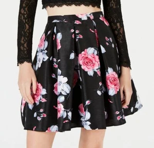 $105 Sequin Hearts Juniors' Black Pink Floral Pleated Mini Formal Skirt Size 5 - Picture 1 of 2