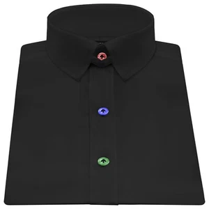 Men's Formal Solid Black Colorful Buttons Dress Shirt Snap Tab Collar 007 Style - Picture 1 of 11