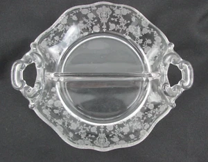 Vintage Cambridge Clear Rose Point Etched Glass Divided Dish Keyhole Handles - Picture 1 of 12