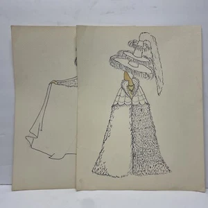 Lot of 2 Las Vegas Showgirl Costume Sketches Fashion Design 1970's by Deverett - Picture 1 of 12