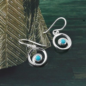 Amazing Turquoise Gemstone Dangle Earring Sterling Silver Woman Jewelry Gift - Picture 1 of 6