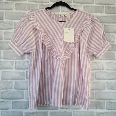 Blusa Top Downeast Brighton Cuello en V Volantes Mediana Lino Mezcla Algodón Nueva con Etiquetas Púrpura Foto 1 de 4