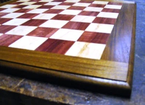 Chess Board Solid Hardwood with Maple & Purpleheart Squares and Ironwood Border - Picture 1 of 4