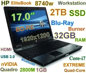 Workstation 17" HP 8740W i7-EXTREME FAST 2TB SSD 32GB Blu-Ray Burner NV-Quadro - Picture 1 of 12