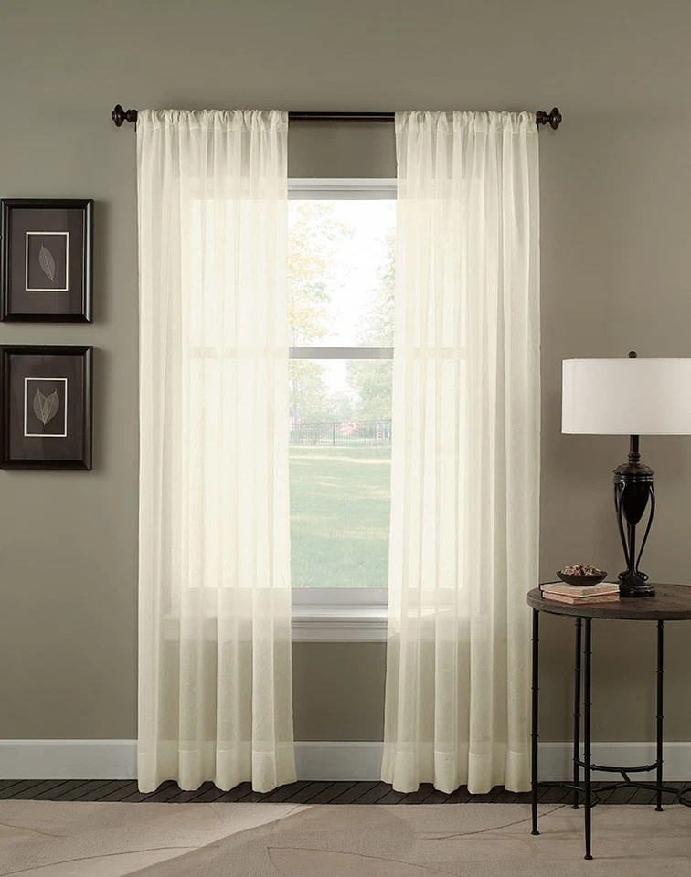  Elegance (2) Panels Sheer Window Curtains Drapes Set 84" Long Rod Pocket Solid - Image 1 of 1