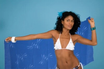 Designer Strandtuch Pareo Wickeltuch Sarong, Libelle Dessin blau Baumwolle  - Bild 1 von 4