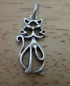 Sterling Silver 21x11mm Whimsical Outline of a Cat Charm - Picture 1 of 3