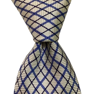 BATTISTONI Bat 1224 Men's 100% Silk XL Necktie ITALY Luxury CHECKERED White/Blue - Imagen 1 de 4