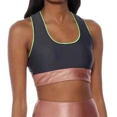 Lanston Sport Bra Small Cropped Top Yoga Active Wear  Grey/Green/Pink NWT - Image 1 of 4