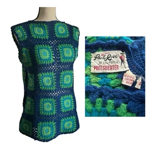 Vintage. Phil Rose of Calif. British Crown Colony 50’s,60’s Wool Crochet Vest. Gr.M - Bild 1 von 11