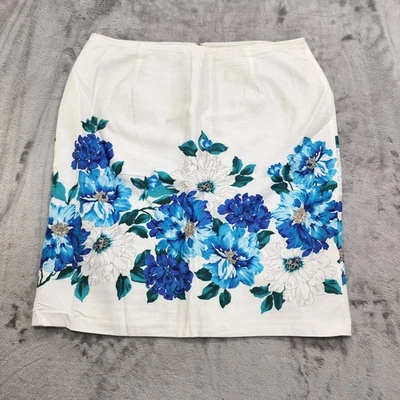 Dressbarn юбка женщины 16 белый синий цветочный карандаш хлопок с подкладкой назад молнии лето - Изображение 1 из 4