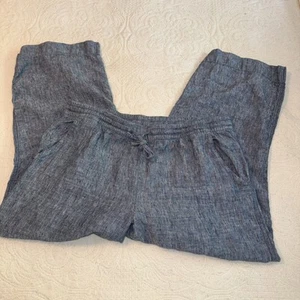 LL Bean Pants Womens 16 P Heathered Navy Wide Leg Casual Beachy Lagenlook - Picture 1 of 9