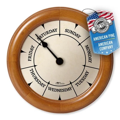 Classic Day of The Week Wall Clock with Solid Wood Frame – Calendar Day Clock... - Image 1 of 4