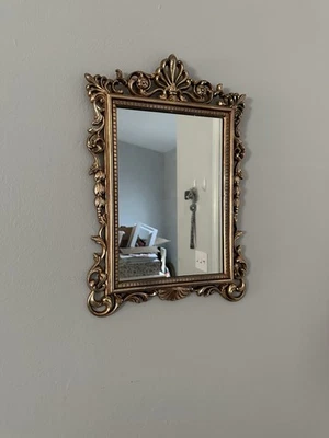 Syroco Ornate Gold Wall Mirror Vintage Rococo Style Scroll Frame 20”x12.5” - Image 1 of 4