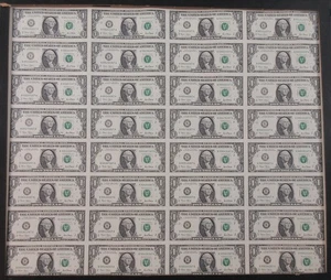 2001 One Dollar Uncut Sheet of 32 Uncirculated Notes (#818f) - Picture 1 of 3