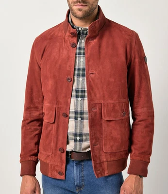 Red Suede Leather Jacket for Men Flight/Bomber Size S M L XL XXL 3XL Customize - Image 1 of 4