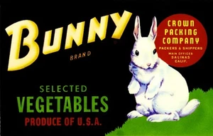 Salinas Monterey County Bunny White Rabbit Easter Vegetable Crate Label Print - Picture 1 of 1