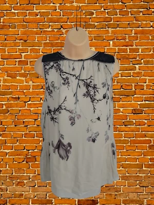 WOMENS MINT VELVET UK-10 CREAM/PURPLE SLEEVELESS TOP ZIP FLORAL BLOUSE  - Image 1 of 4