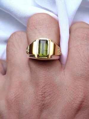 Natural Green Tourmaline Silver 925 Ring Mens Womens  Tourmaline Cute Gift Band - Image 1 of 4