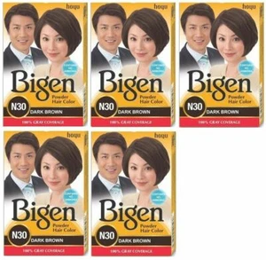 5 x Bigen Hair Dye N30 Dark Brown 6g each Box POWDER DYE NATURAL REMOVE GREY - Picture 1 of 1
