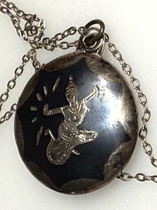Sterling Silver 925 Pendant Siam Niello Mekkala Dancing Lightening Goddess 1960' - Picture 1 of 10