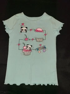 Pre-Owned 365 Kids Garanimals Light Teal Girl's Shirt Pandas Cupcakes Size 4 - Picture 1 of 5