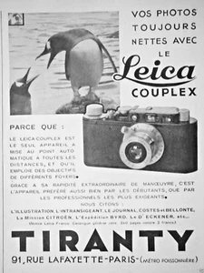 PUBLICITÉ PRESSE 1932 APPAREIL PHOTO LEICA COUPLEX TIRANTY AUTOMATIQUE- PINGOUIN - Imagen 1 de 1