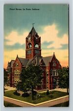 La Porte IN-Indiana, Courthouse Linen c1945 Postcard