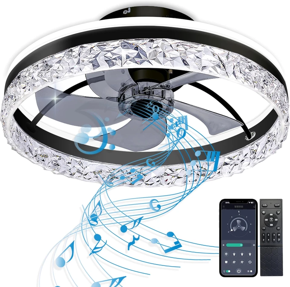 Ceiling Fan,Low Profile Ceiling Fan with Light,Flush Mount Ceiling Fan with Blue - Image 1 of 4