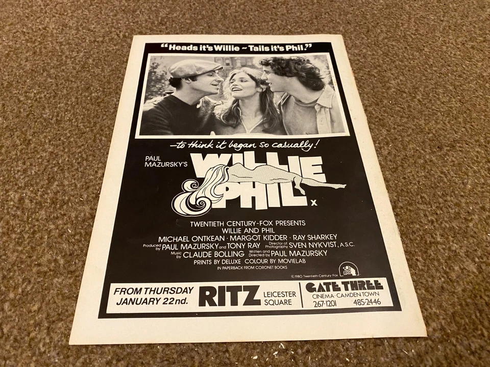FLM1 MOVIE/FILM ADVERT 11X8 WILLIE & PHIL MICHAEL ONTKEAN & MARGOT KIDDER - Image 1 of 1