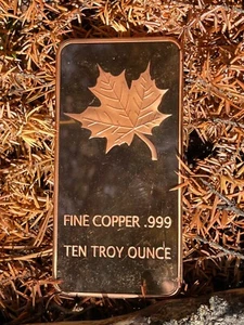 10 oz lingotto di rame - foglia d'acero canadese CMC menta - 10 once troy (311 g) cu fine - Foto 1 di 8