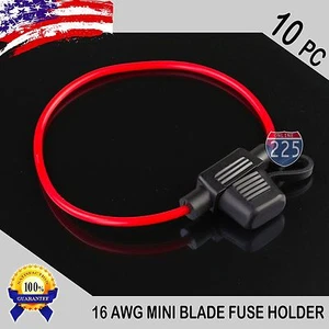 10 Pack 16 Gauge APM / ATM MINI Blade Inline Fuse Holder 100% OFC Copper Wire US - Picture 1 of 5