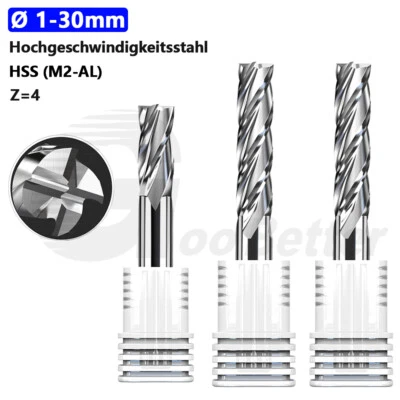 Ø 1mm-30mm M2-AL HSS Schaftfräser Z=4 Spiralnut Fräser für Stahl, CNC, Oberfräse - Bild 1 von 4