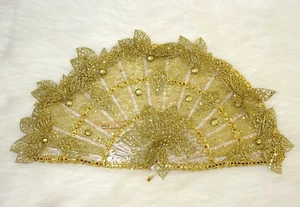 Beautiful Detailed Gold Glitter Hand fan wedding African Traditional engagement - Picture 1 of 9