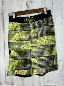 BOYS NIKE FLUORESCENT YELLOW BLACK GRAY STRIPED LACE UP BOARD SHORTS SWIM LARGE - Picture 1 of 14