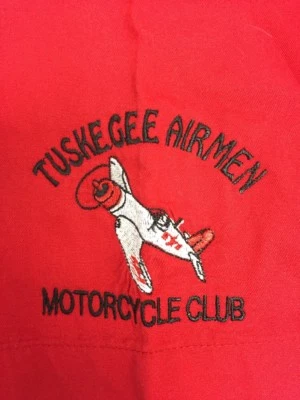Tuskegee Airmen Motorcycle Club Button Front Red Shirt SS L Embroidered - Image 1 of 4