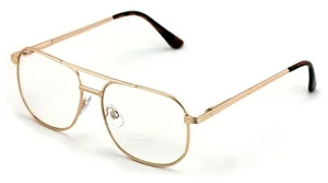 Metal Aviator Clear Lens Glasses - Spring Hinge Square Old Men Grandpa Eyeglasse - Picture 1 of 14