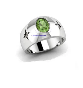 Natural Peridot & CZ Gemstones with 925 sterling Silver Ring For Men's #849 - Picture 1 of 3