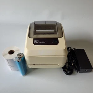 Zebra GK420t Thermal Transfer Label Printer w/ Ribbon Labels PSU USB Cable 48 - Picture 1 of 5