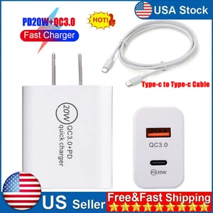 20W PD QC 3.0 USB Wall Charger Quick Fast Charge 2 Ports Adapter Power w/ Cable - Picture 1 of 14